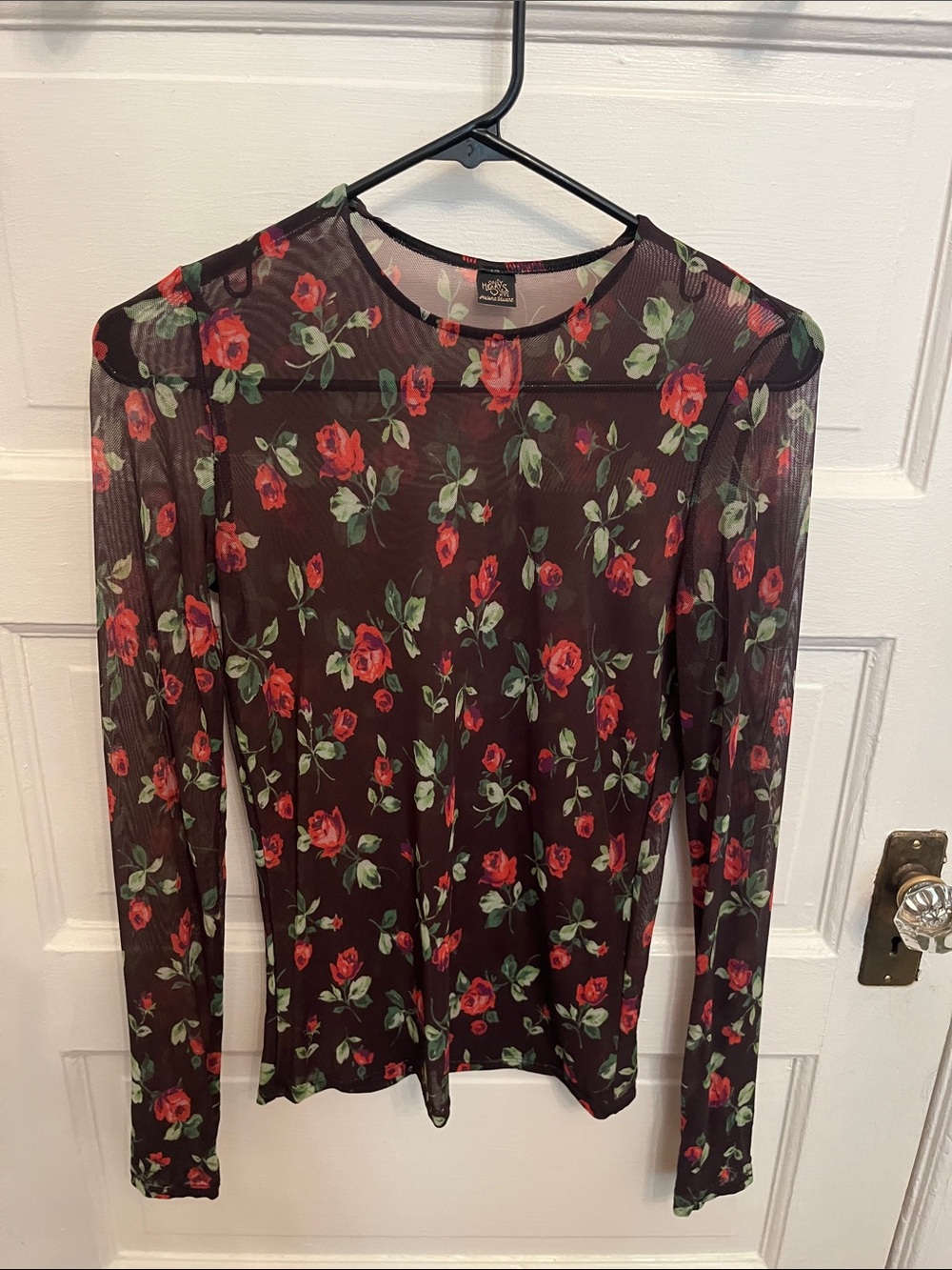 Only Hearts Black Sheer Long-Sleeve Top with Red Rose Print